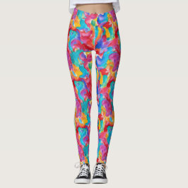 Konstnärlig Färgrik Regnbåge Vattenfärgspensel Mål Leggings