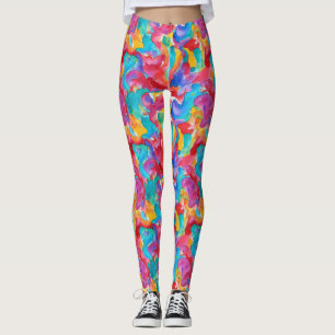 Konstnärlig Färgrik Regnbåge Vattenfärgspensel Mål Leggings