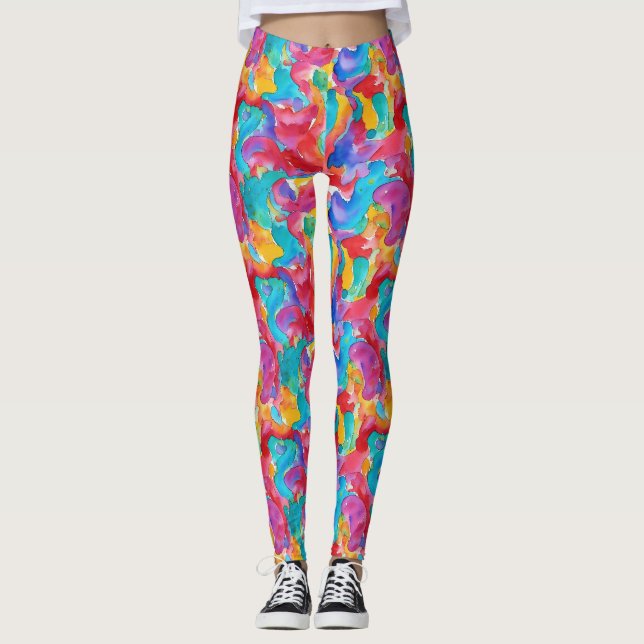 Konstnärlig Färgrik Regnbåge Vattenfärgspensel Mål Leggings (Framsida)