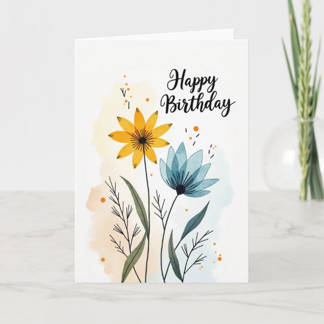Konstnärlig födelsedagskort med blommor kort (Framsida)