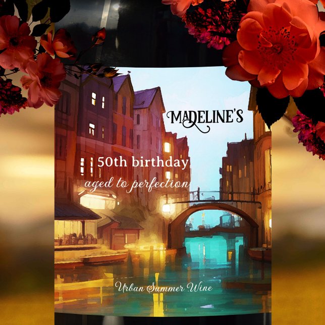 Konstnärlig födelsedagsstads-sommar vinflaska etikett (Skapare uppladdad)