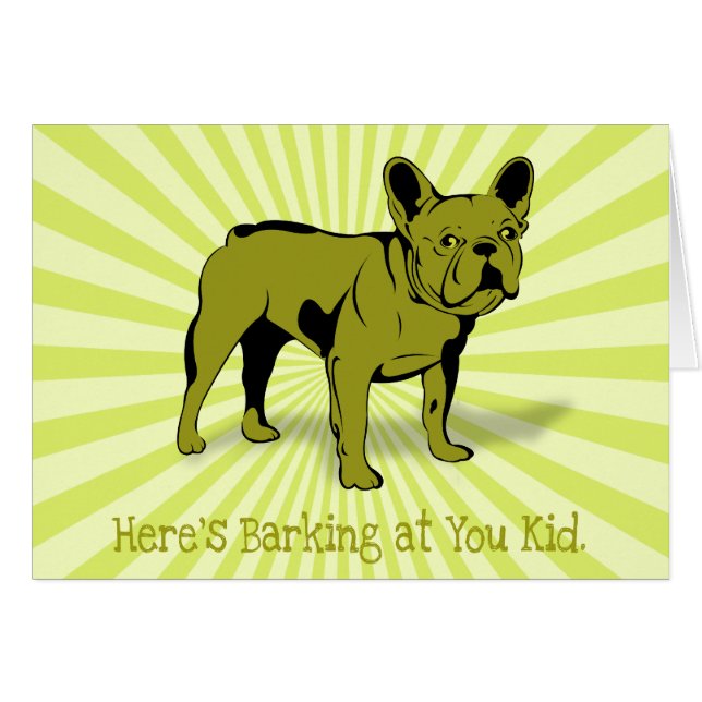 Konstnärlig fransk bulldogghund avelndesign hälsningskort (Framsidan Horizontal)