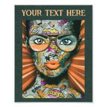 Konstnärlig gatukonst med brev på ansikte