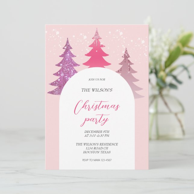 Konstnärlig Glitter Rosa jul Inbjudningar (Stående Fram)