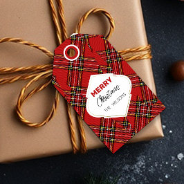 Konstnärlig God Jul Tartan Burgundy Presentetikett