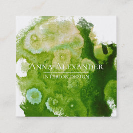 Konstnärlig grön abstrakt akvarellkonst fyrkantigt visitkort