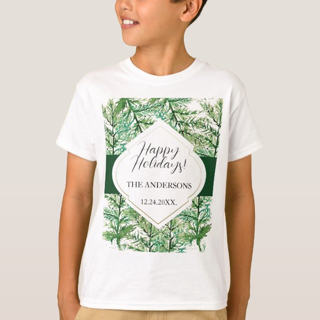 Konstnärlig grön akvariefärg skog t shirt (Framsida)