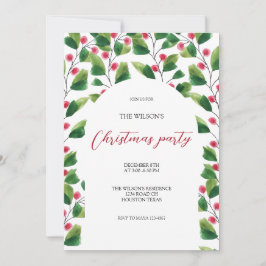 Konstnärlig Grönt Red Berry Watercolor Inbjudningar