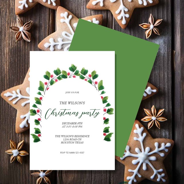 Konstnärlig Grönt Röd vattenandningsfärg vid jul Inbjudningar (Skapare uppladdad)