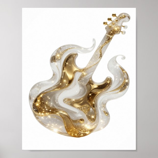 Konstnärlig guld GULD GITARR Print Poster (Framsidan)