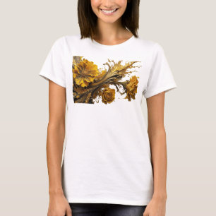 Konstnärlig Guld GYLLENE BLOMMOR Tröjdesign T Shirt
