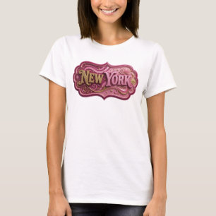 Konstnärlig guld NEW YORK 3D Text Konst T Shirt