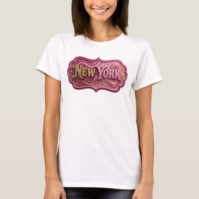 Konstnärlig guld NEW YORK 3D Text Konst T Shirt (Framsida)