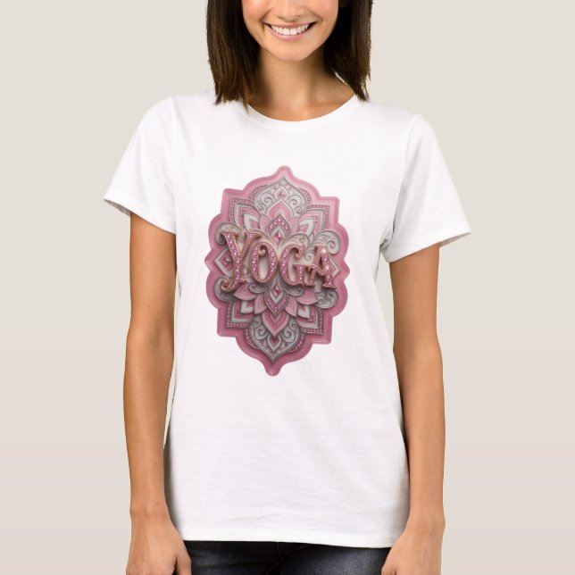 Konstnärlig guld YOGA-utskrift T Shirt (Framsida)