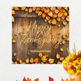 Konstnärlig Gult Höst löv på Thanksgiving av trä Poster