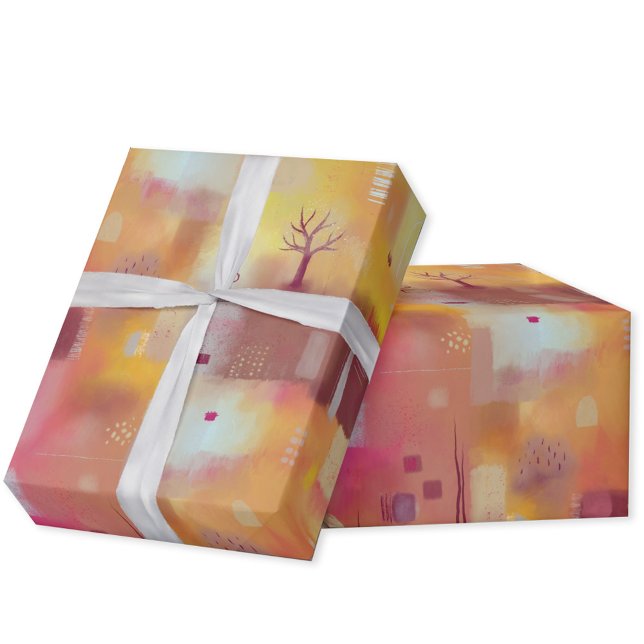Konstnärlig Gult i modern Abstrakt Presentpapper (Yellow abstract art pattern gift wrapping paper )