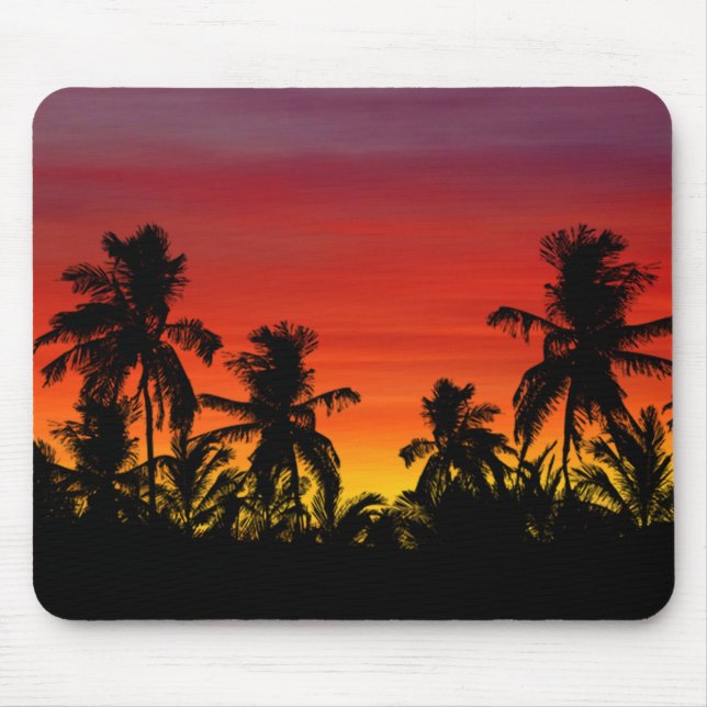 Konstnärlig Handflatan Träd Beach Tropical Sunset  Musmatta (Framsidan)