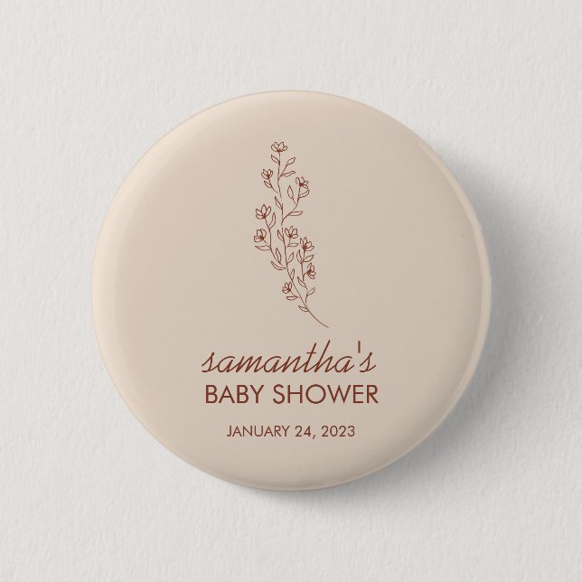 Konstnärlig Handritad Baby Shower-manus med Blomma Knapp (Framsida)