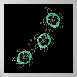 Konstnärlig havssköldpadda Hibiscus Flower Wall Ar Poster