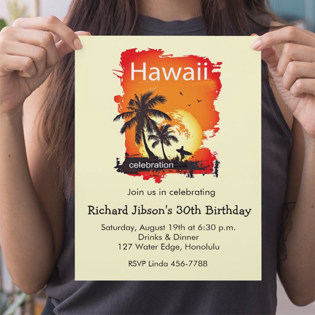 Konstnärlig Hawaii strand solnedgångs festinbjudan Inbjudningar (Skapare uppladdad)