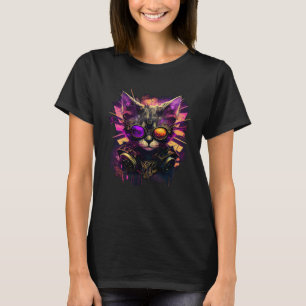 Konstnärlig & Hipster Katt Cool Färgrik Katt med T Shirt