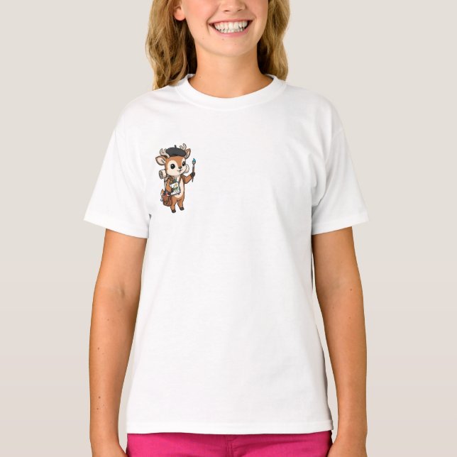 Konstnärlig hjortmålare med beret barn t shirt (Framsida)