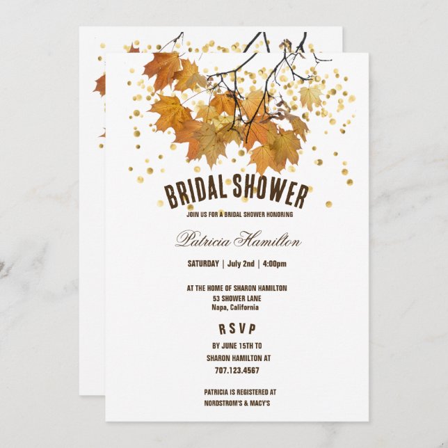 Konstnärlig Höst löv Bröllop Möhippa Inbjudningar (Fram/baksida)