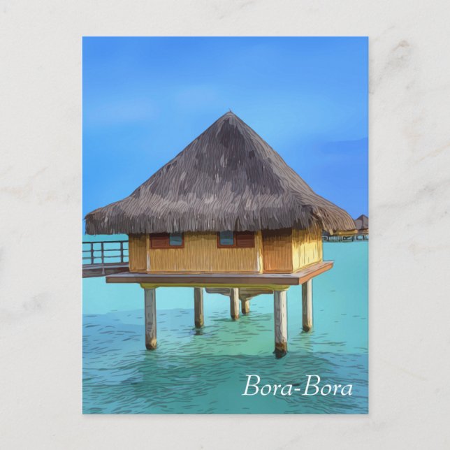 Konstnärlig illustration av Bora-Bora Bungalow Vykort (Framsida)