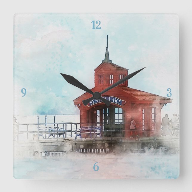Konstnärlig illustration av Sjö Pier for Home Deco Fyrkantig Klocka (Framsida)