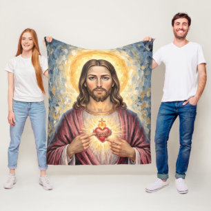 Konstnärlig impastomålning av Jesu heliga hjärta Fleecefilt