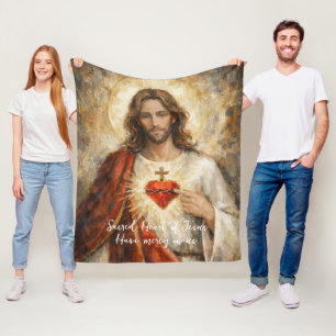 Konstnärlig impastomålning av Jesu heliga hjärta i Fleecefilt