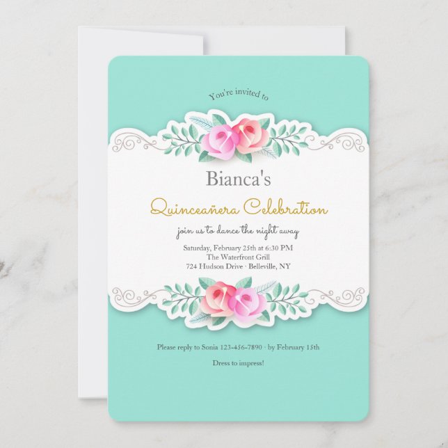 Konstnärlig inbjudan till Ro Quinceañera (Framsida)