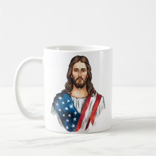 Konstnärlig Jesus med amerikansk flagga Kaffemugg