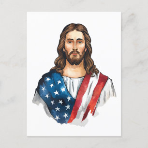 Konstnärlig Jesus med amerikansk flagga Vykort