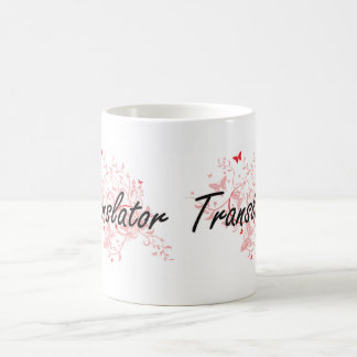Konstnärlig jobbdesign för översättare med kaffemugg