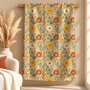 Konstnärlig jordnära abstrakt blomster boho filt