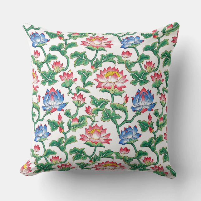 Konstnärlig jugendstil kineseri lotusblomma kudde (Framsida)