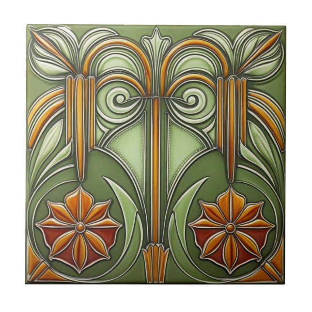 Konstnärlig jugendstil reproduktion kakelplatta (Framsidan)