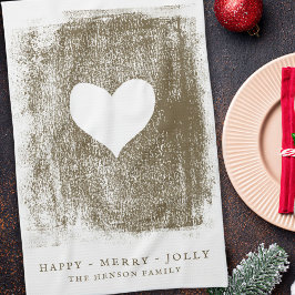 Konstnärlig jul för Teckning-familjen Golden Heart Kökshandduk
