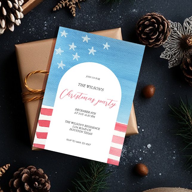 Konstnärlig jul patriotisk röd och blå inbjudningar (Skapare uppladdad)