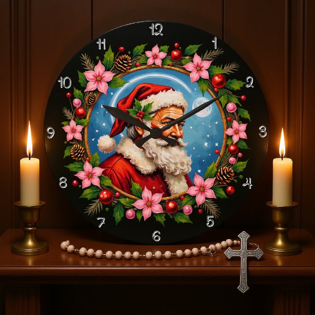 Konstnärlig Jultomten-julkrans Stor Klocka (Skapare uppladdad)