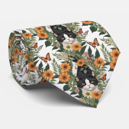 Konstnärlig katt, fjärilar, blommor blomster mönst slips