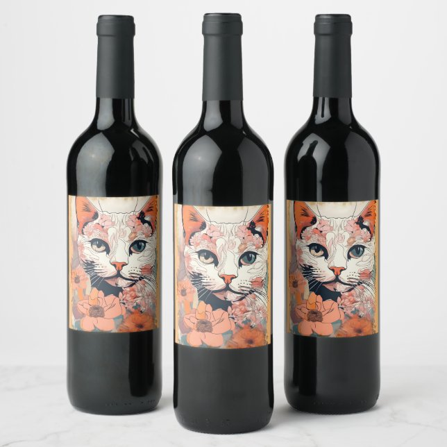Konstnärlig katt vinflaska etikett (Flaskor)