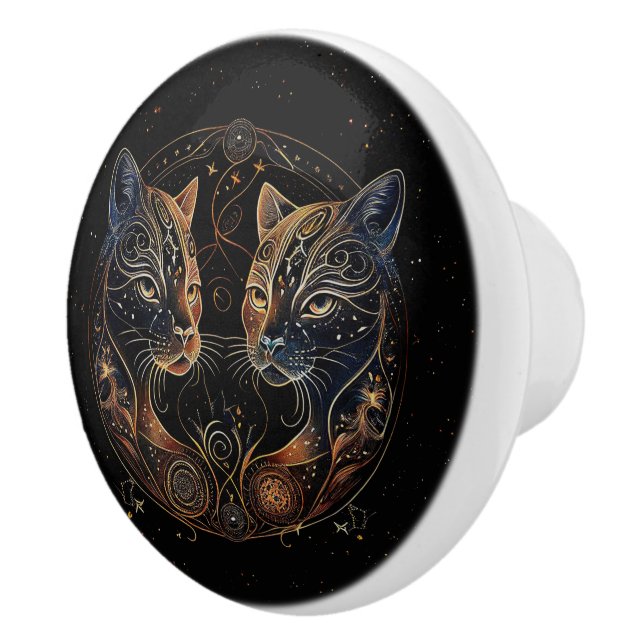 Konstnärlig kattcirkel tvillingkatter knopp (Höger)
