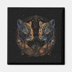 Konstnärlig kattcirkel tvillingkatter magnet