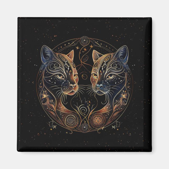 Konstnärlig kattcirkel tvillingkatter magnet (Framsidan)