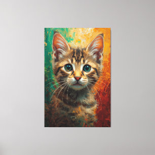 Konstnärlig Kitten Porträtt - Vibrant Oljemålning Canvastryck