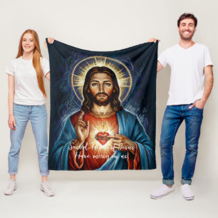 Konstnärlig kritteckning av Jesu heliga hjärta Fleecefilt