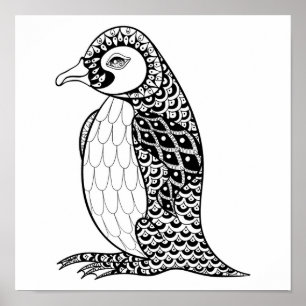 Konstnärlig Kung Penguin Zendoodle 2 Poster
