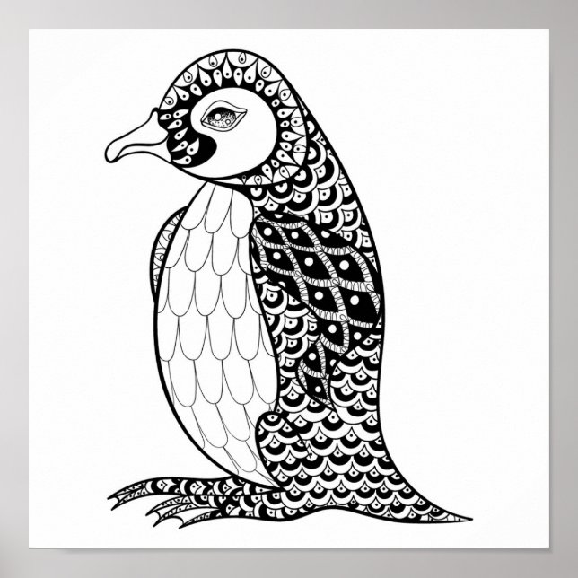Konstnärlig Kung Penguin Zendoodle 2 Poster (Framsidan)
